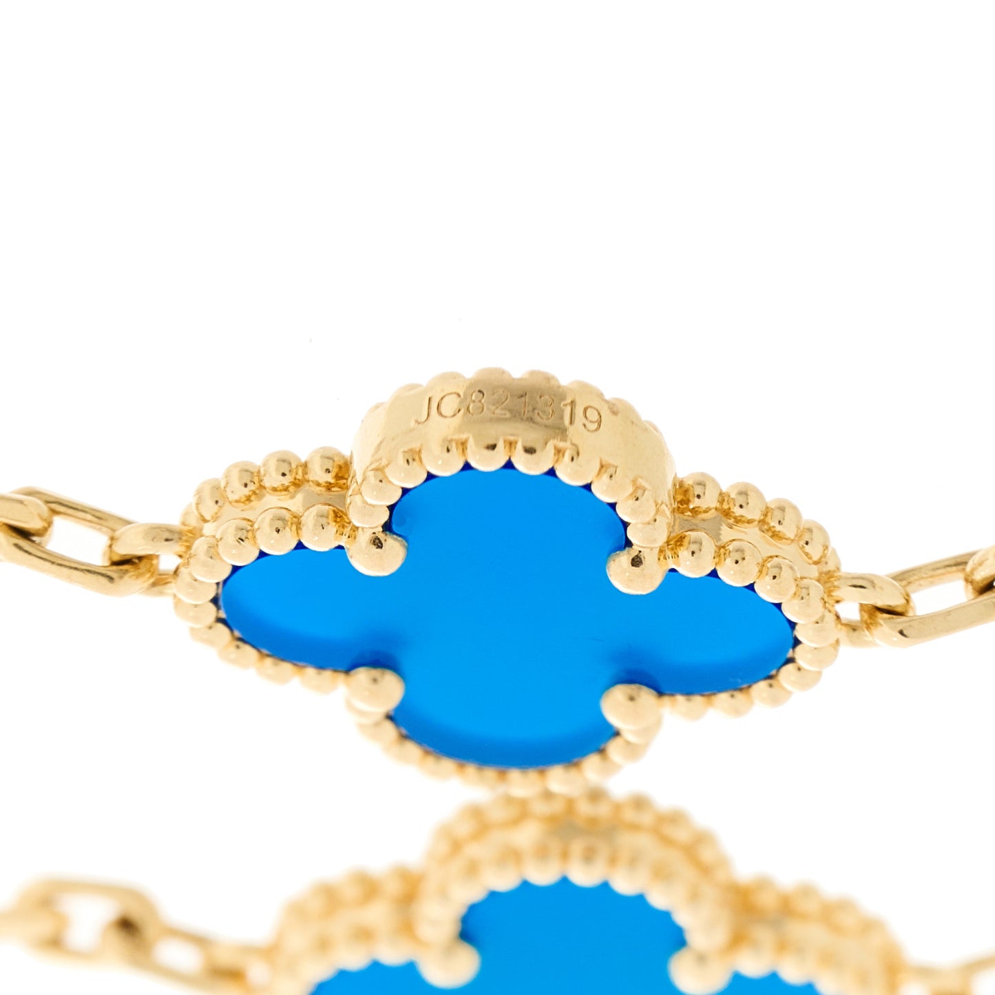 18K Yellow Gold Blue Agate 5 Motifs Vintage Alhambra Bracelet