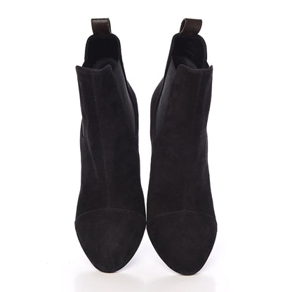 Louis Vuitton Suede Monogram Uniformes Cap Toe Chelsea 75mm Ankle Boots 38.5 Black 5 of 13