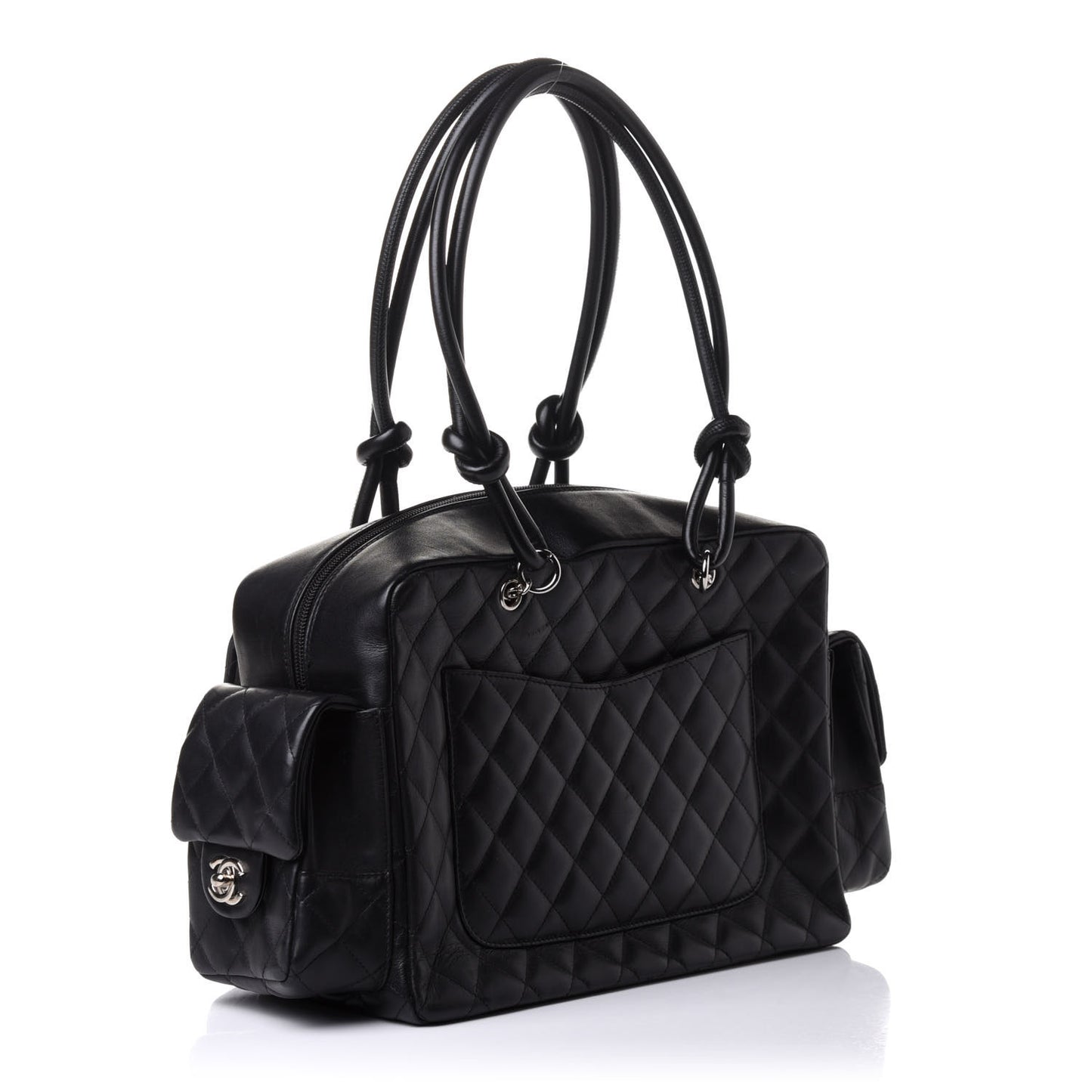 Calfskin Quilted Large Cambon Multipocket Reporter Black