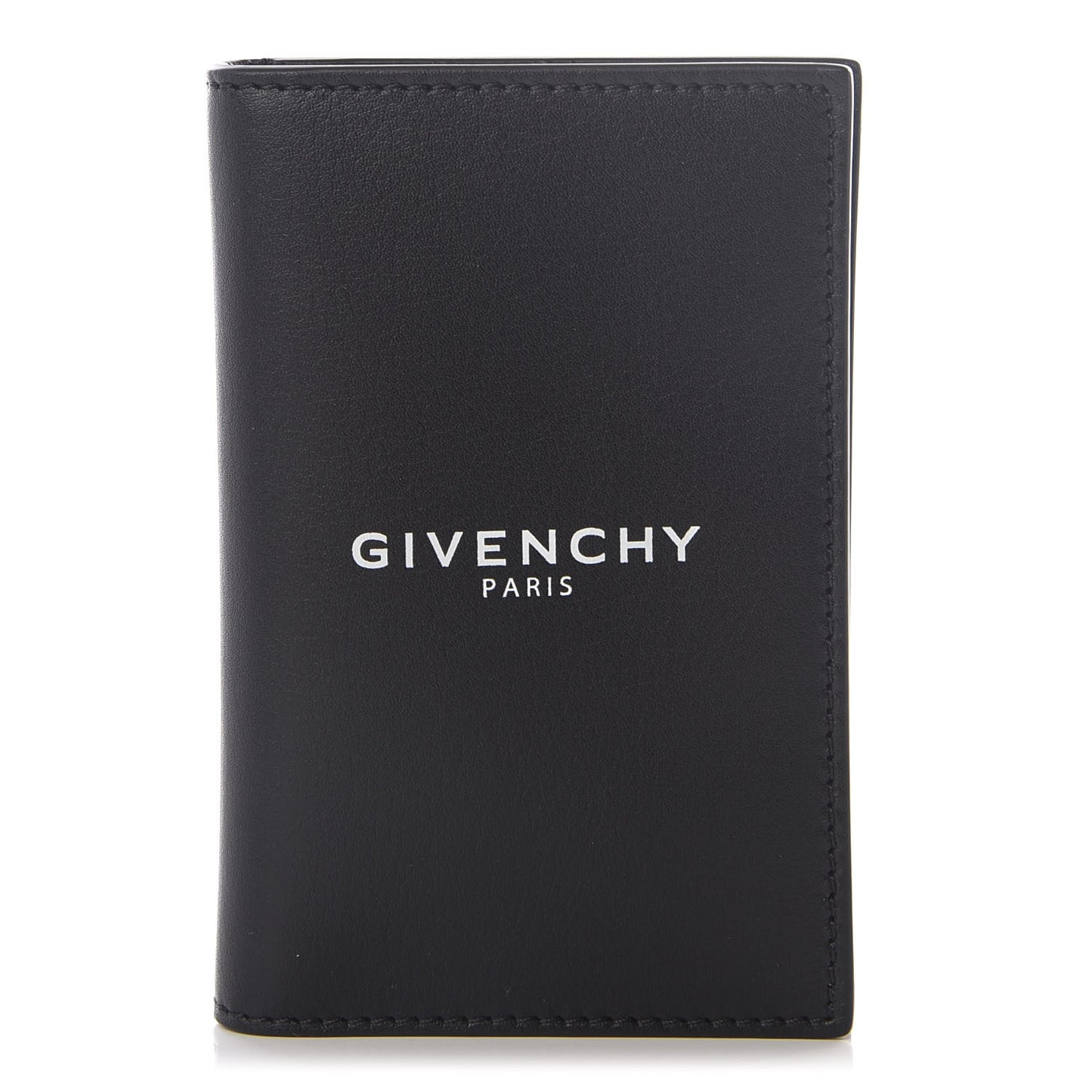 Calfskin Logo Folding Card Holder Black