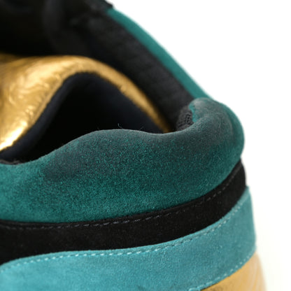 Chanel Fabric Calfskin Suede CC Womens Sneakers 41 Black Turquoise Gold 10 of 12