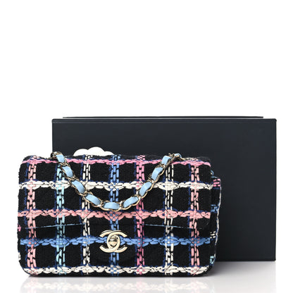 Chanel Tweed Quilted Mini Rectangular Flap Black Pink Blue Ecru 11 of 11
