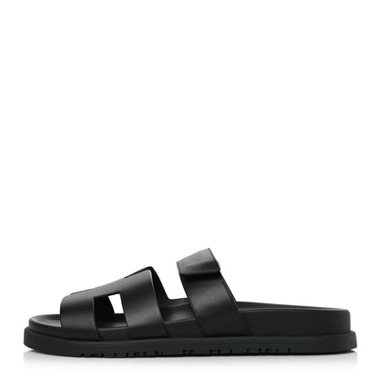 Hermes Calfskin Womens Chypre Sandals 38.5 Black 1 of 9