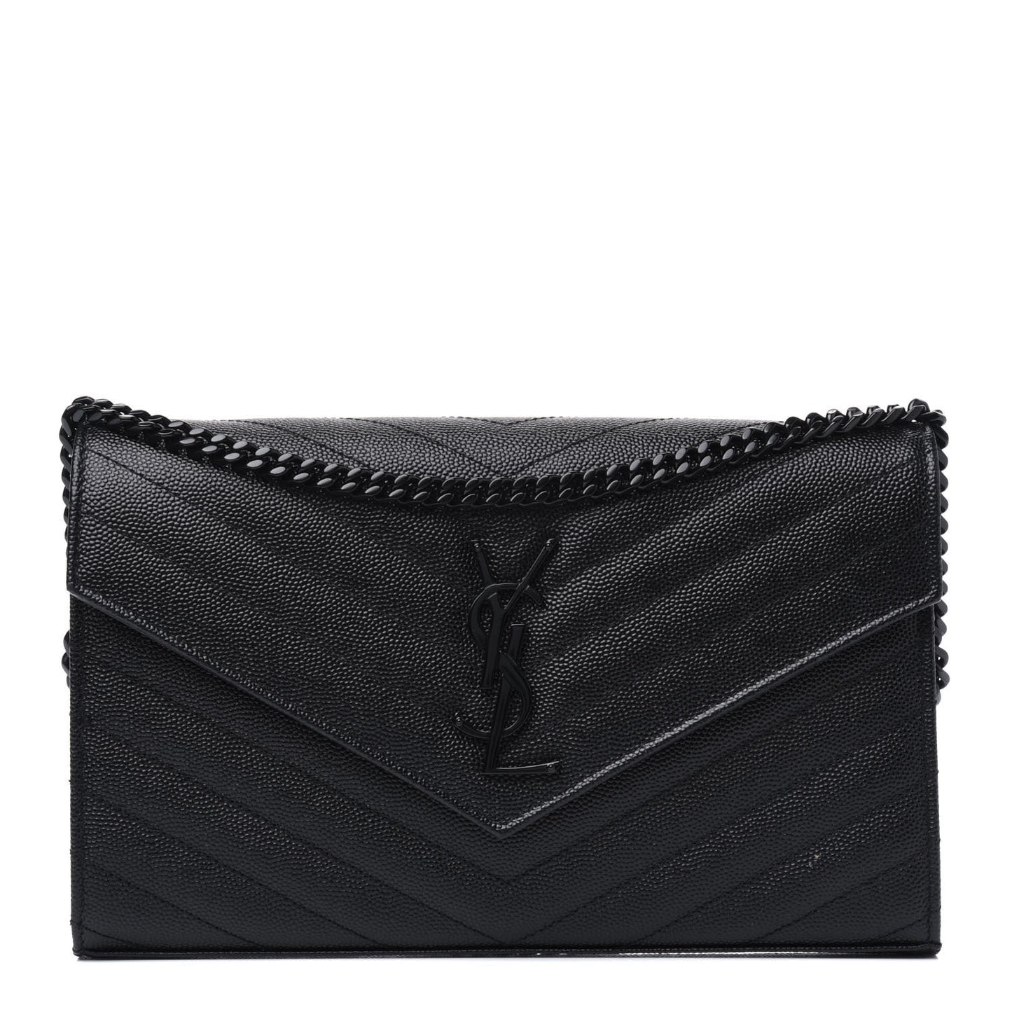 Grain De Poudre Matelasse Chevron Monogram Chain Wallet Black