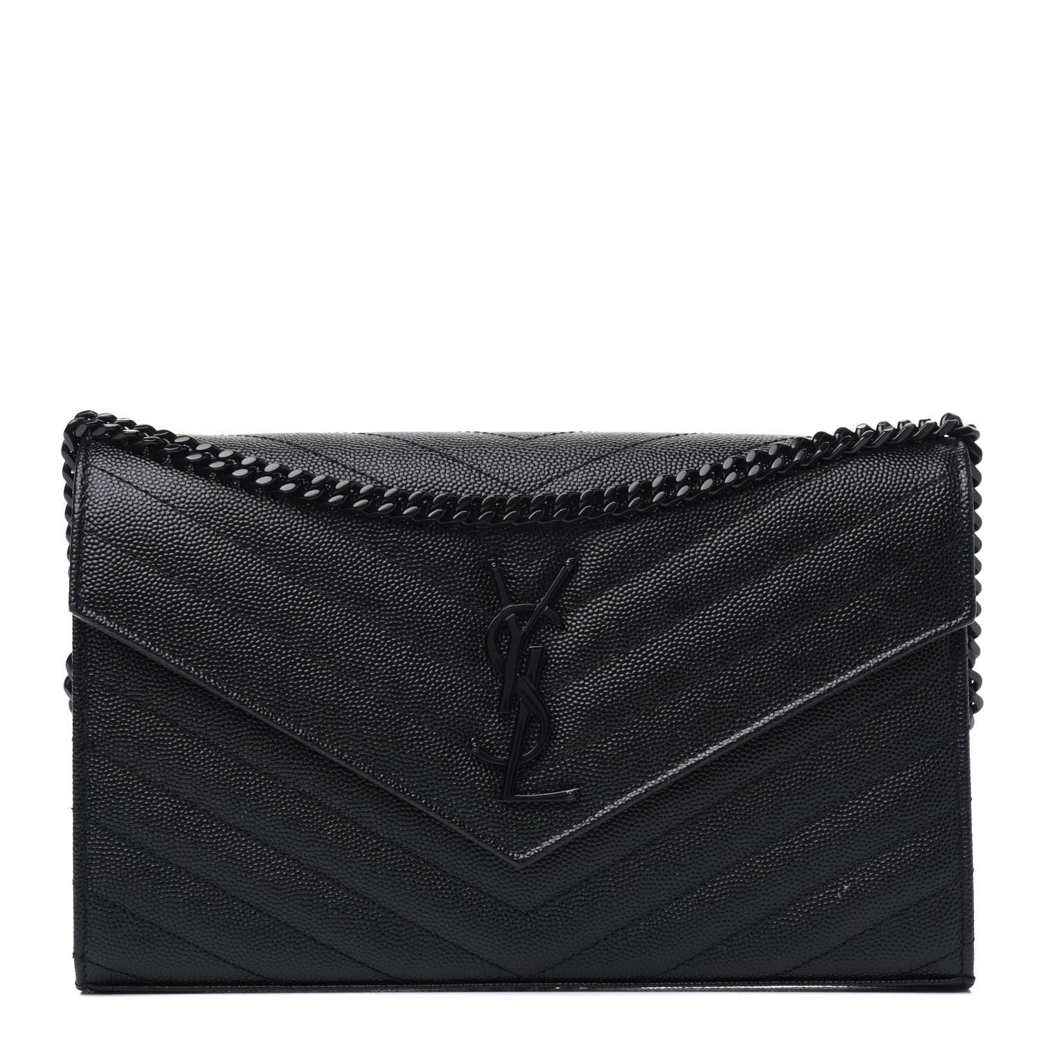 Saint Laurent Grain De Poudre Matelasse Chevron Monogram Chain Wallet Black 1 of 10