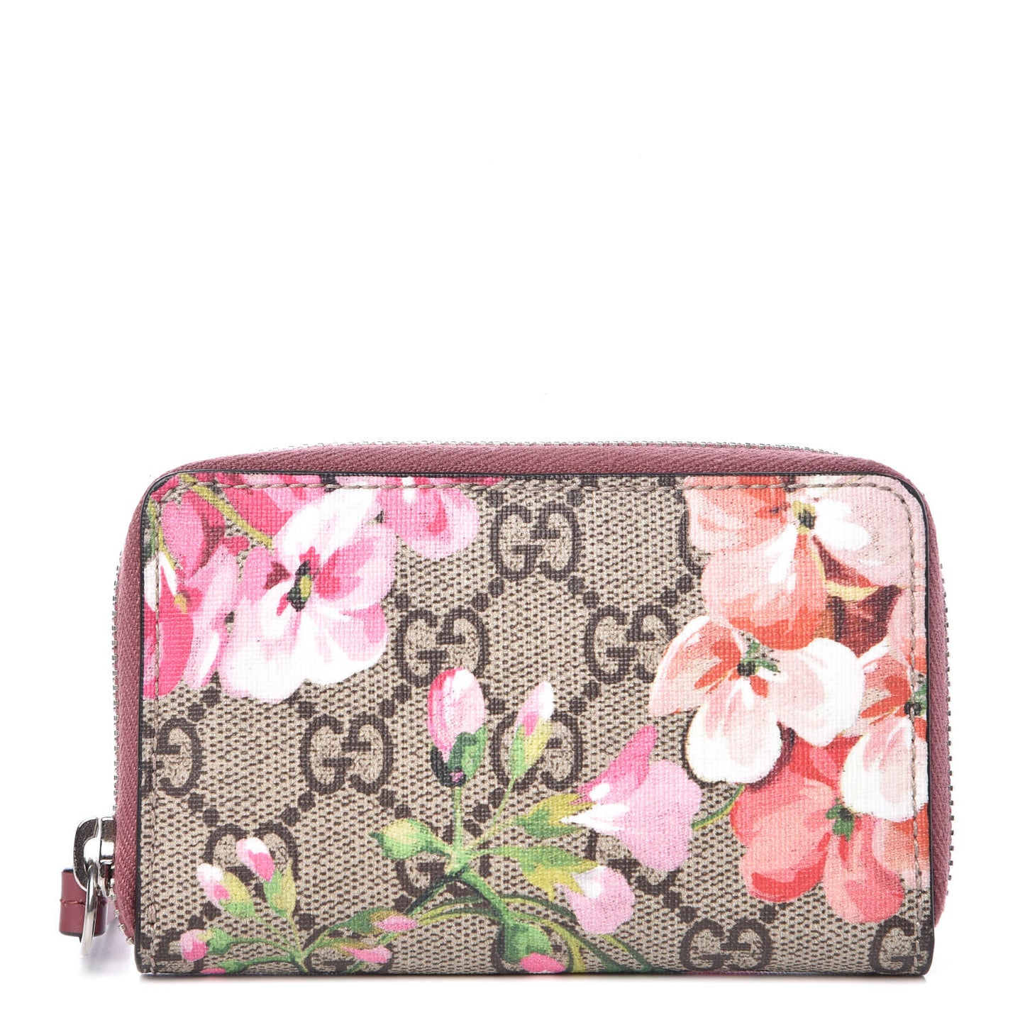 GG Supreme Monogram Blooms Zip Around Card Case Wallet Beige Multicolor Dry Rose