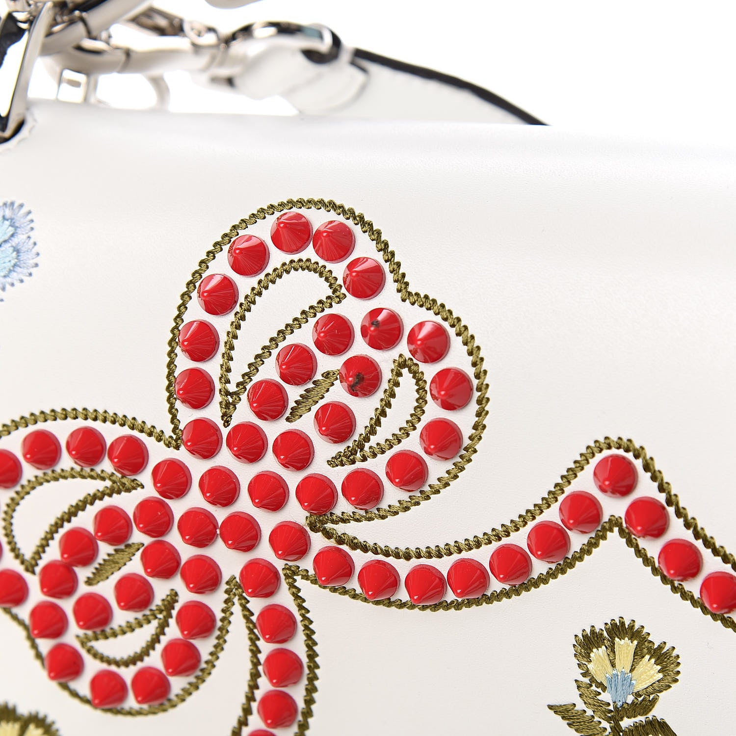 Fendi Vitello Liberty Scalloped Studded Flowers and Bows Kan I Shoulder Bag White Multicolor 12 of 13