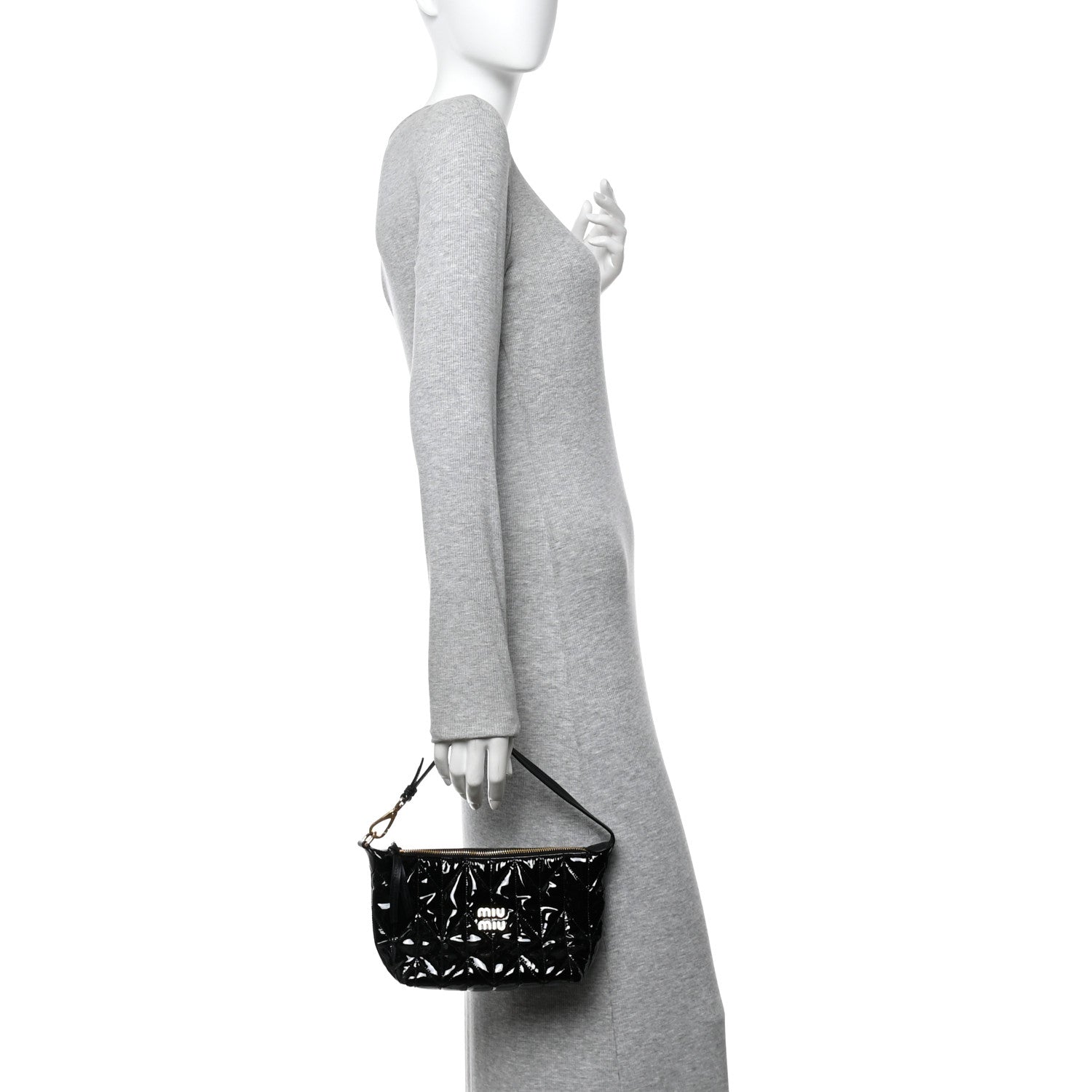 Miu Miu Vernice Trapunto Quilted Mini Spirit Ciré Bag Black 2 of 13