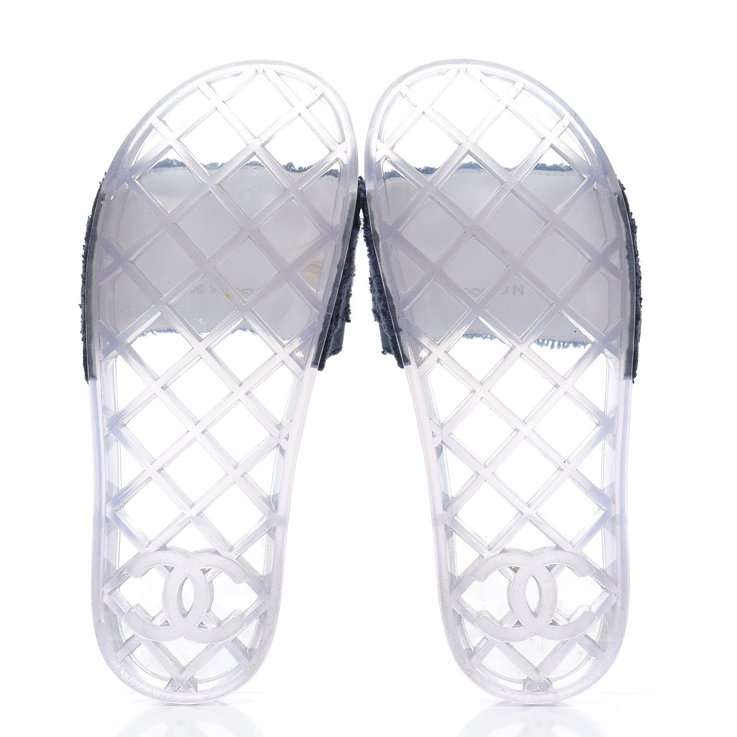 Chanel PVC Transparent Fabric CC Flat Slide Sandals 36 Navy 5 of 12