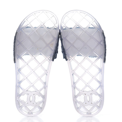 Chanel PVC Transparent Fabric CC Flat Slide Sandals 36 Navy 5 of 12