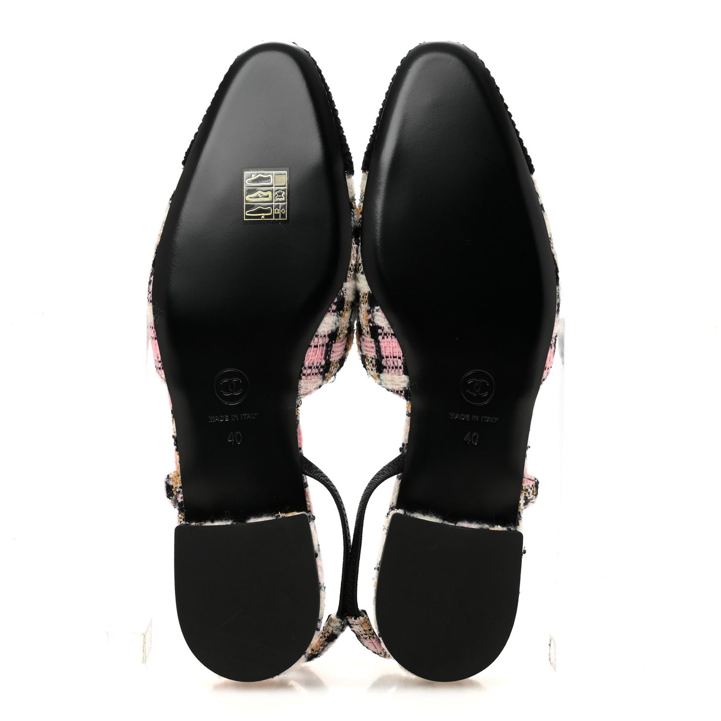 Tweed Cap Toe CC Slingback Flats 40 Black Pink White
