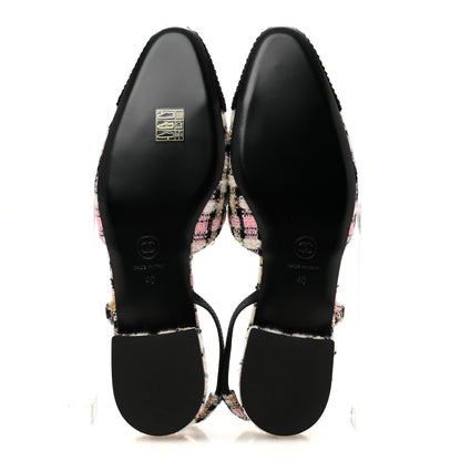Chanel Tweed Cap Toe CC Slingback Flats 40 Black Pink White 6 of 10