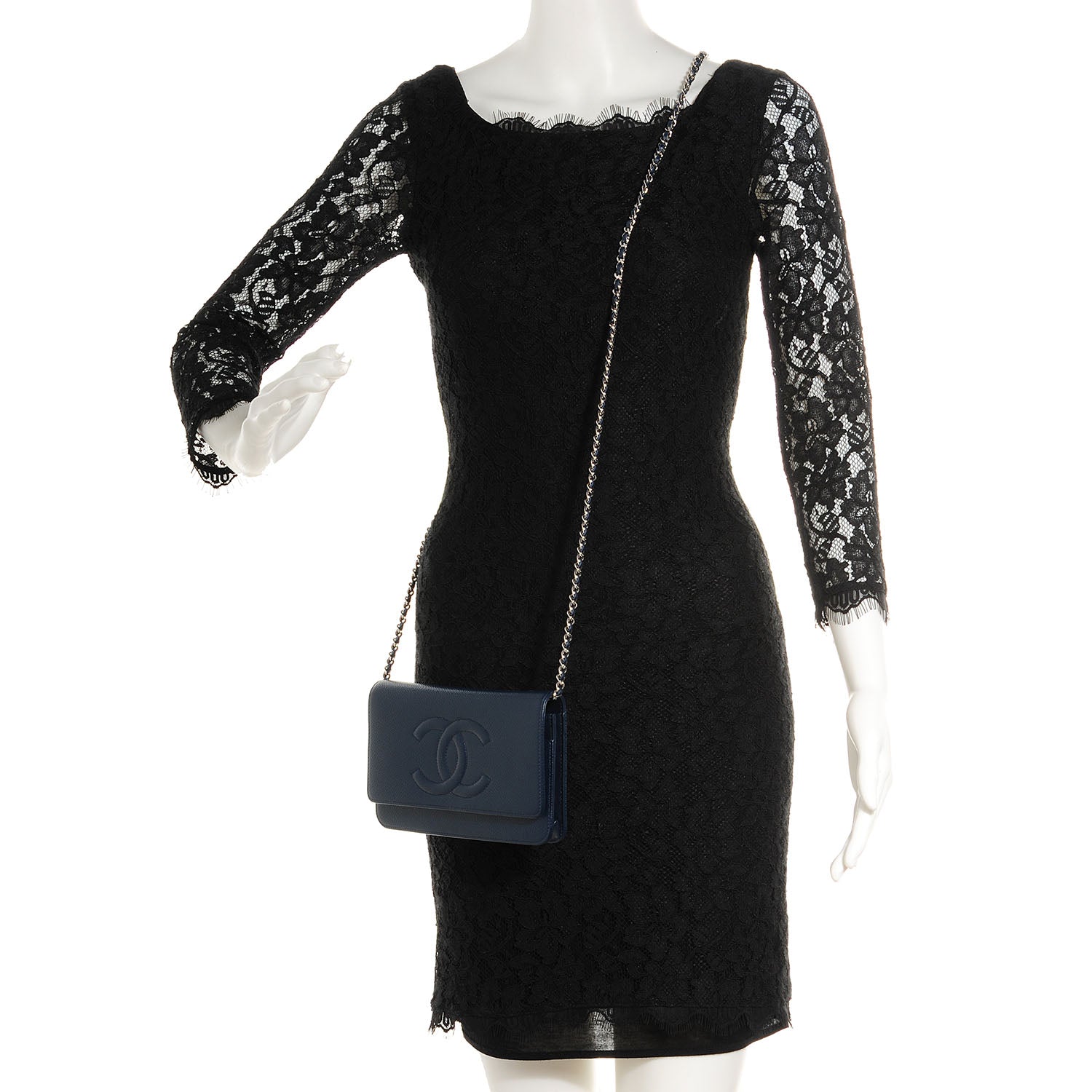 Chanel Caviar Timeless CC Wallet on Chain WOC Navy Blue 2 of 9