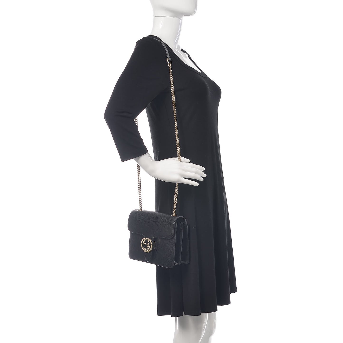 Dollar Calfskin Small Interlocking G Shoulder Bag Black