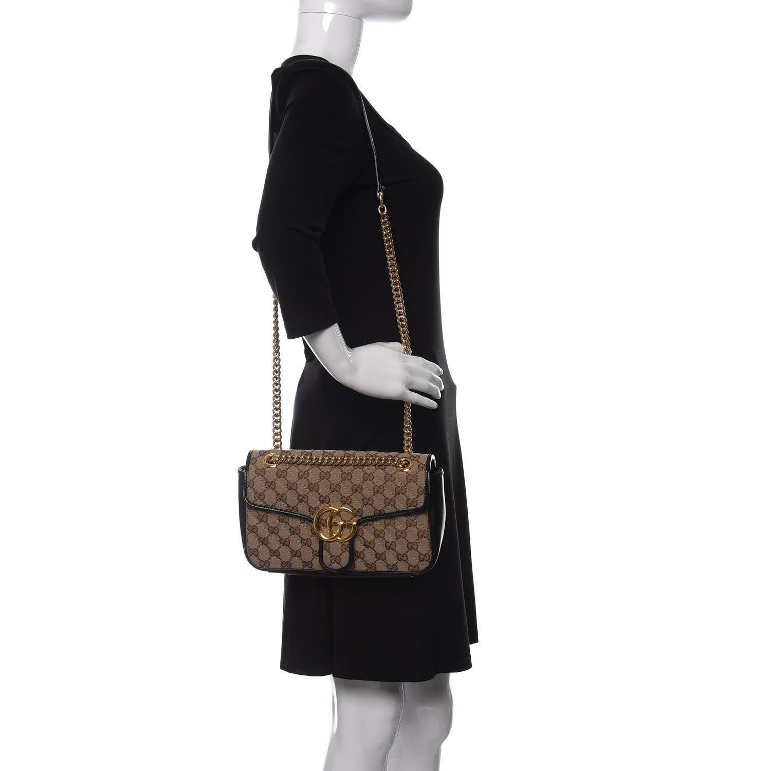 Gucci Monogram Matelasse Diagonal Small GG Marmont Shoulder Bag Beige Black 2 of 11