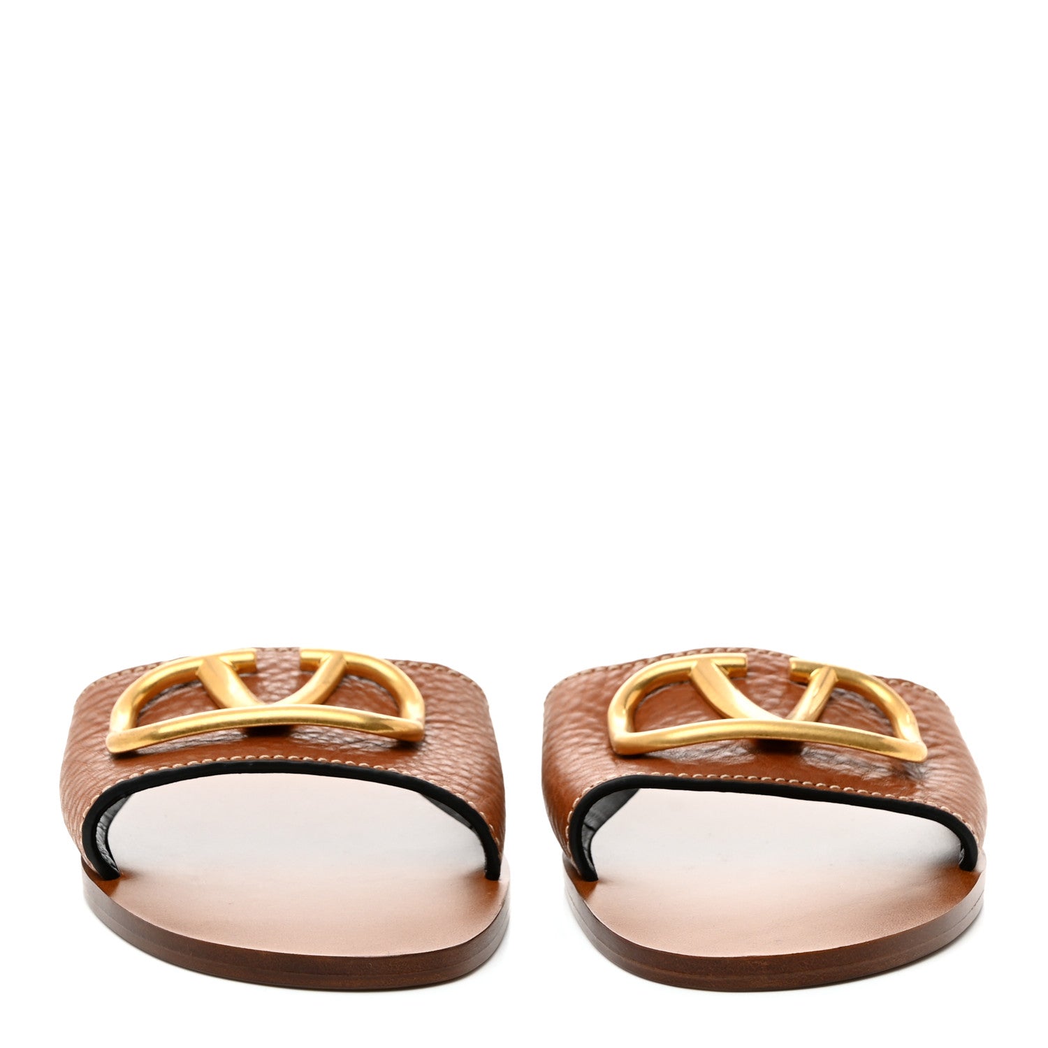 Valentino Garavani Grainy Cowhide Vlogo Flat Slide Sandals 40.5 Cuoio 2 of 8