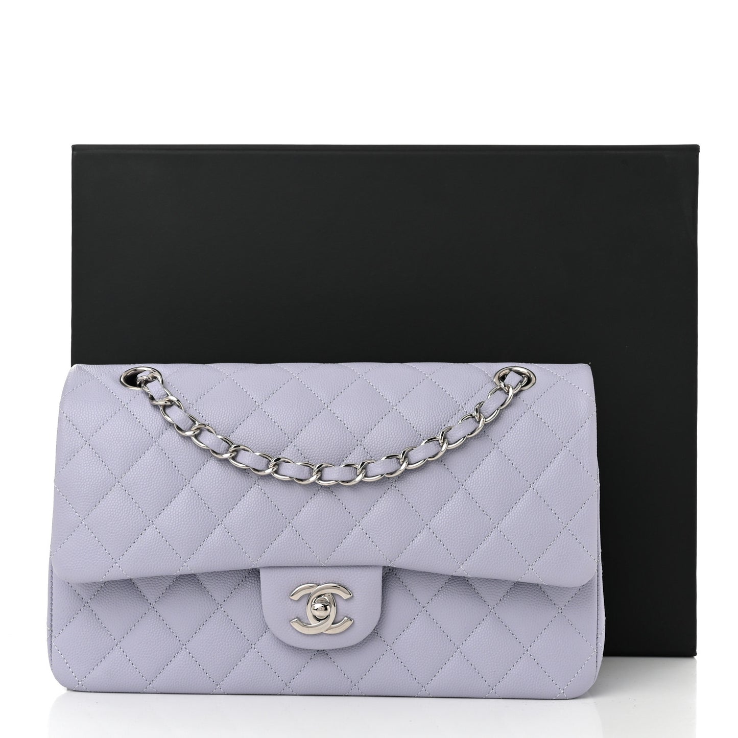 Caviar Quilted Medium Double Flap Light Purple