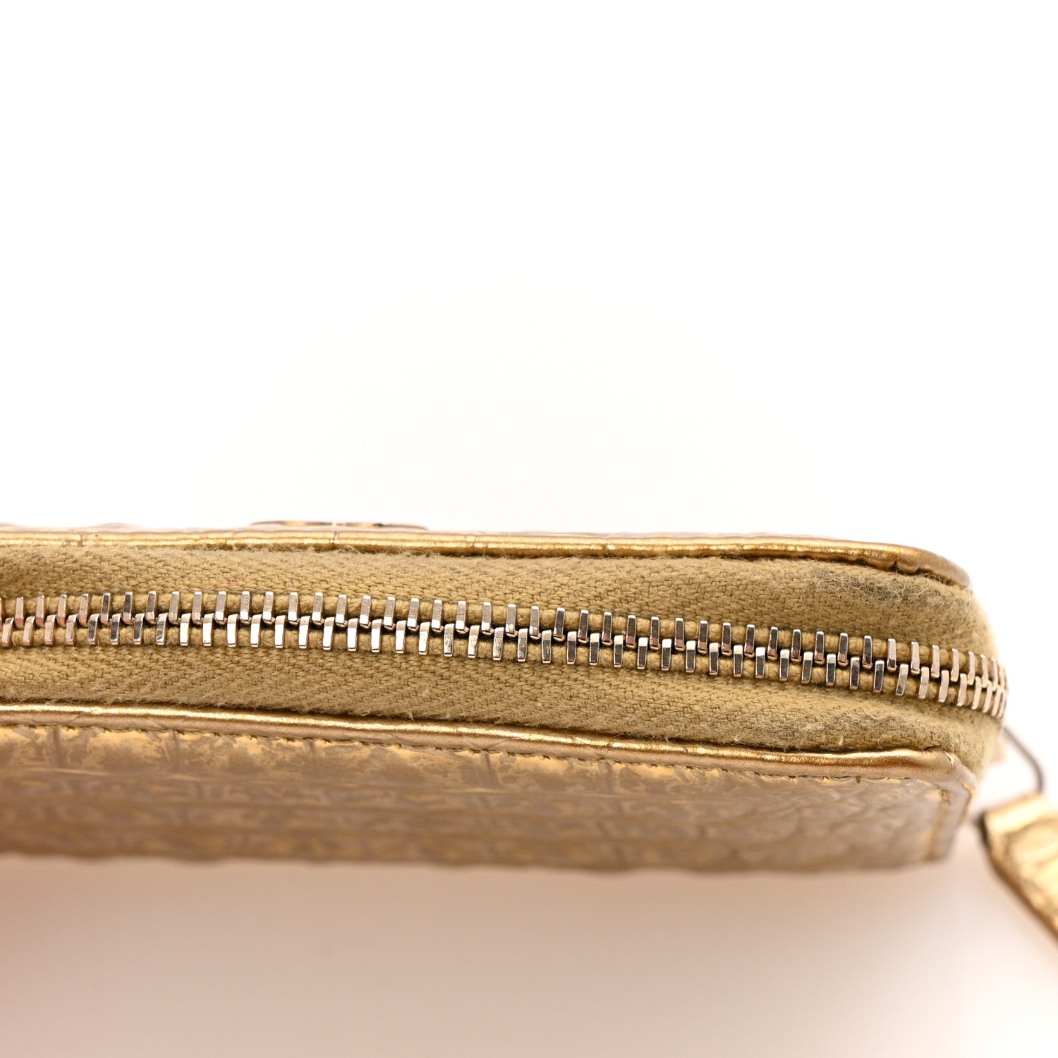 Chanel Metallic Calfskin Crocodile Embossed Cocodile Zip Coin Case Gold 9 of 9