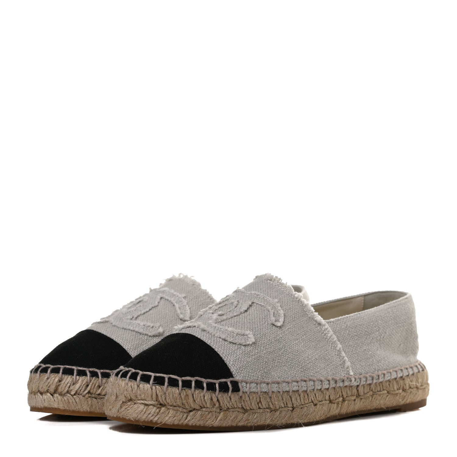Chanel Linen CC Espadrilles 38 Beige Black 3 of 12