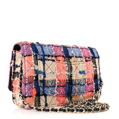 Chanel Tweed Quilted Wallet on Chain WOC Pink Blue Beige 3 of 12