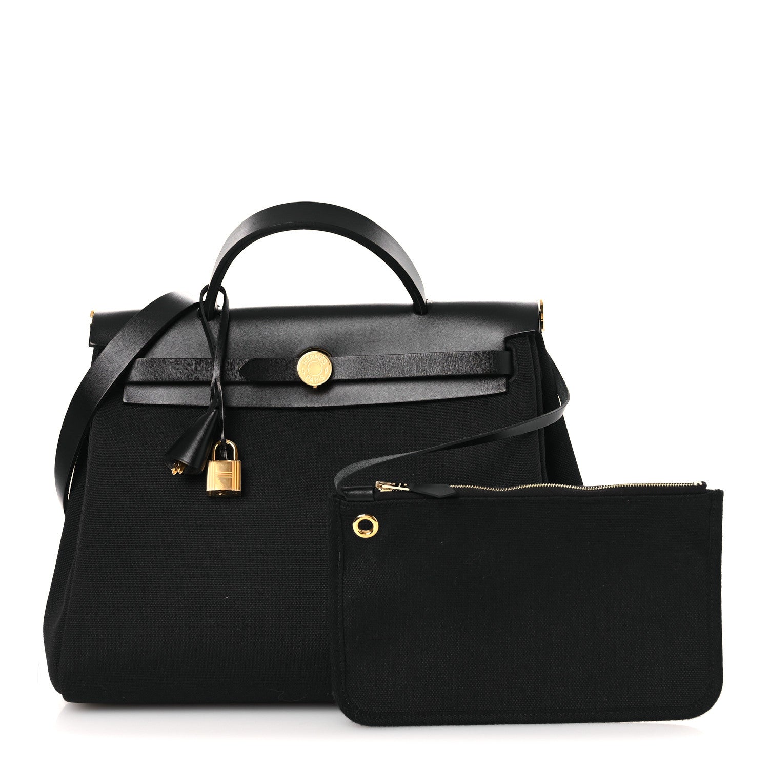 Hermes Military Toile Vache Hunter Herbag Zip Retourne 31 PM Black 3 of 13
