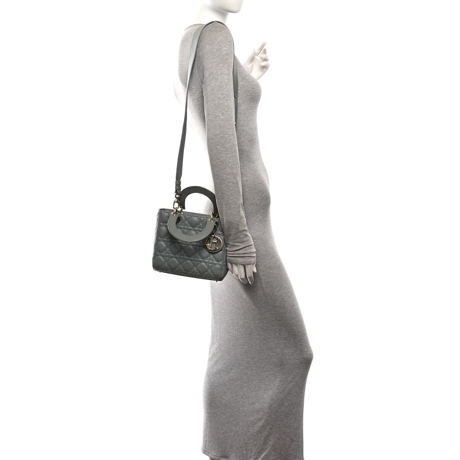 Christian Dior Lambskin Cannage Small My ABCDior Lady Dior Grey 2 of 10