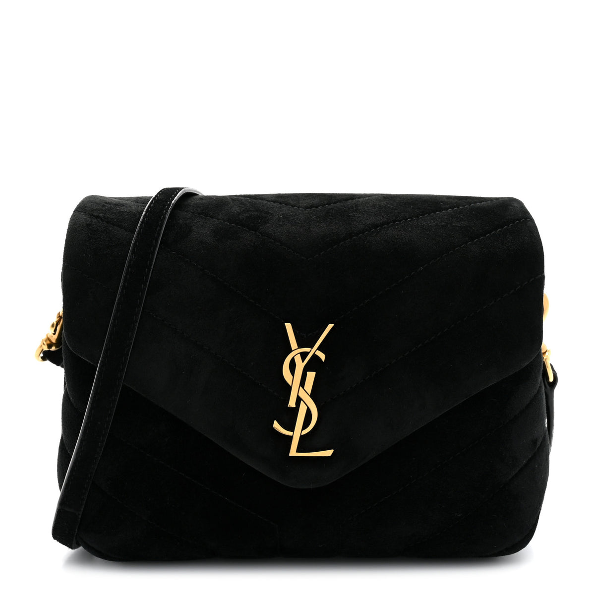 Saint Laurent Suede Y Quilted Monogram Toy Loulou Crossbody Bag Black 1 of 11