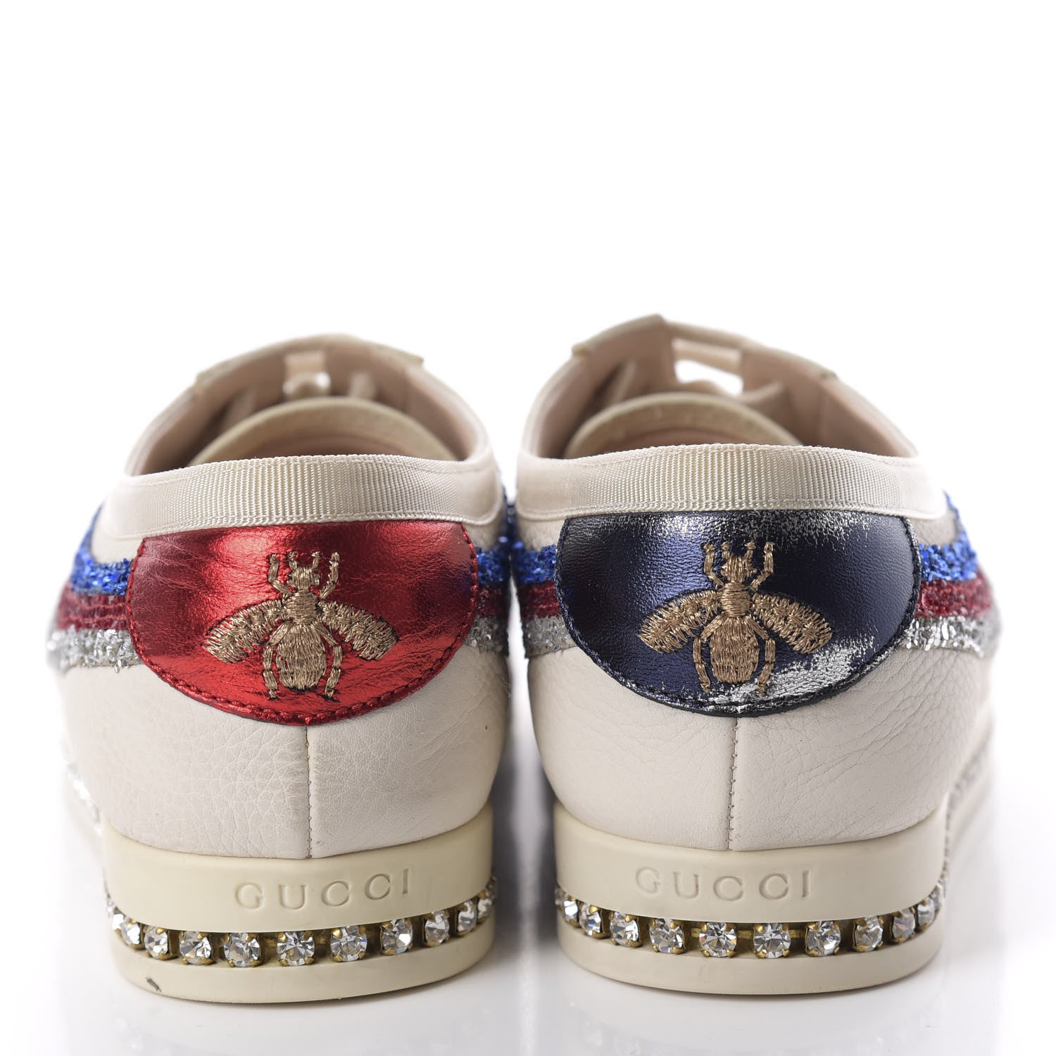 Gucci Calfskin Glitter Crystal Womens Sylvie Web Falacer Sneakers 36.5 White 6 of 12