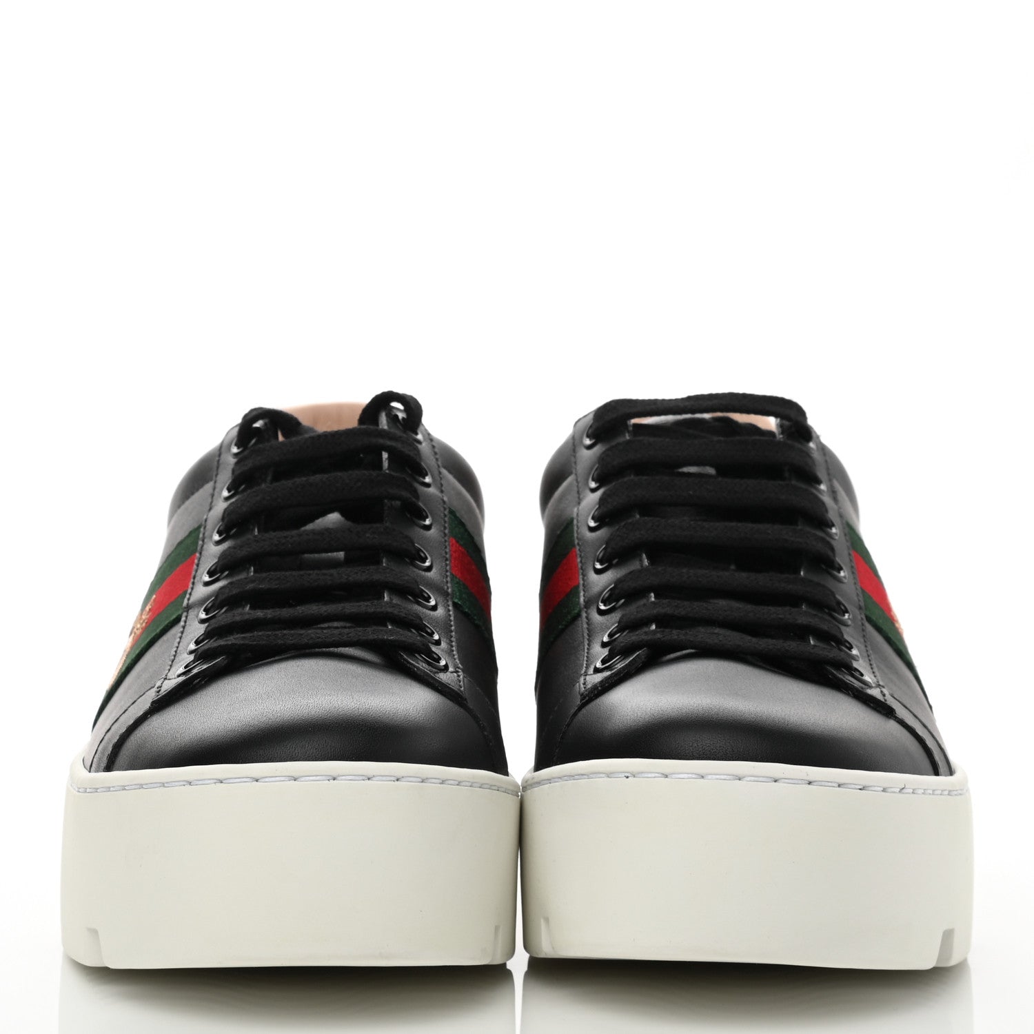 Gucci Calfskin Web Bee Embroidered Womens Ace Platform Sneakers 38 Black 2 of 8