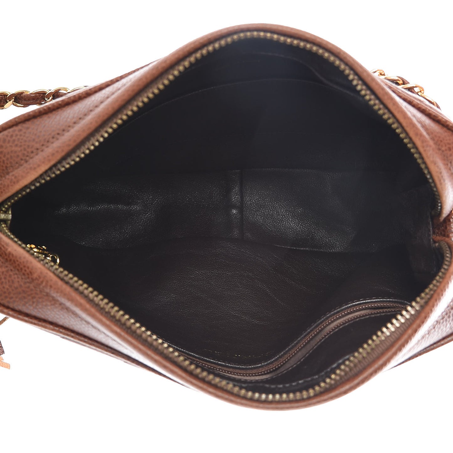 Caviar Chevron Quilted Tassel Camera Case Brown