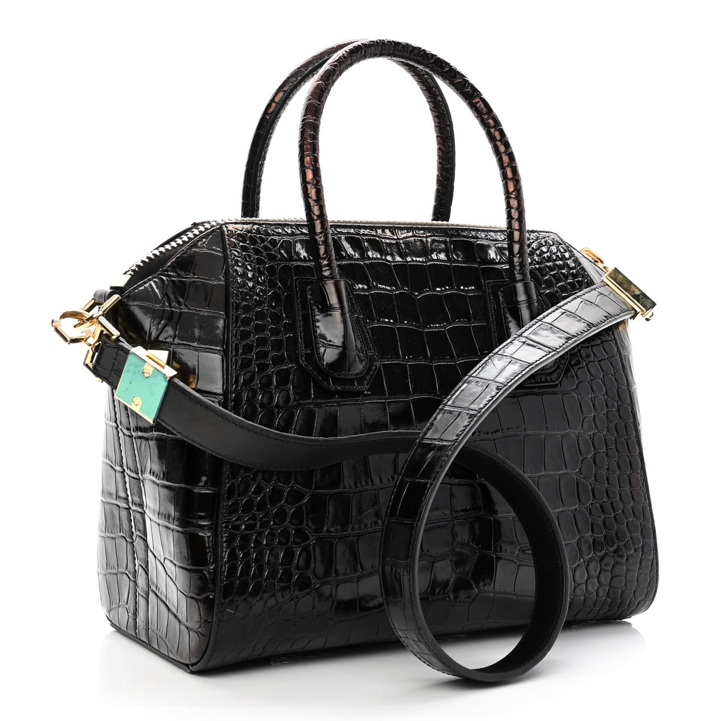 Calfskin Crocodile Embossed Small Antigona Black