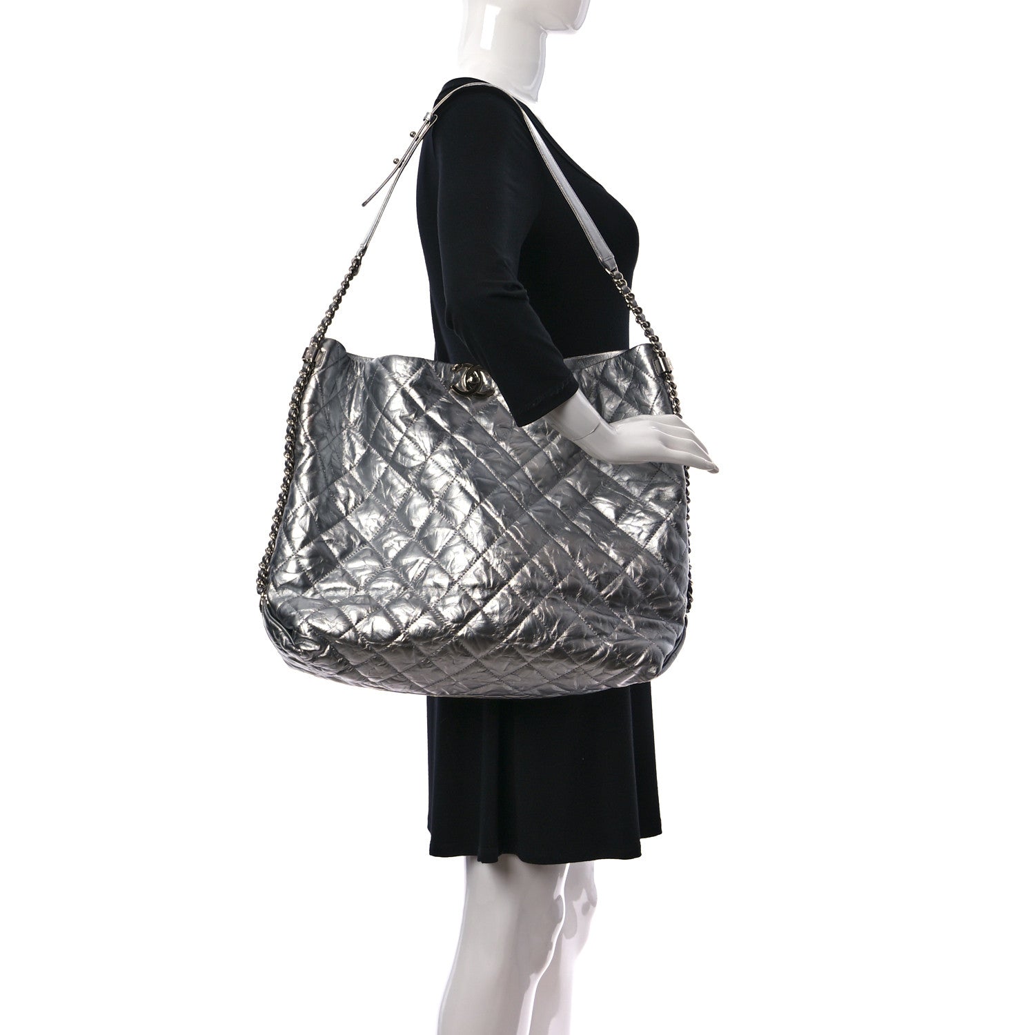 Chanel Metallic Crackled Calfskin Quilted Hobo Silver 2 of 9
