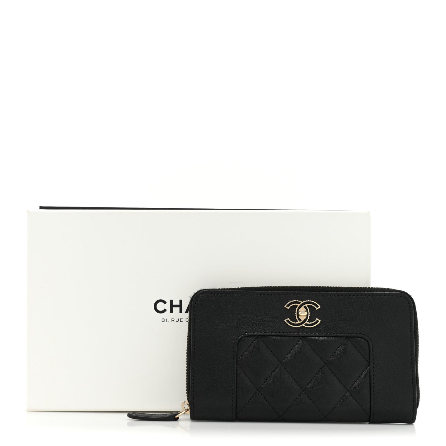 Sheepskin Quilted Mademoiselle Vintage Zip Around Wallet Black