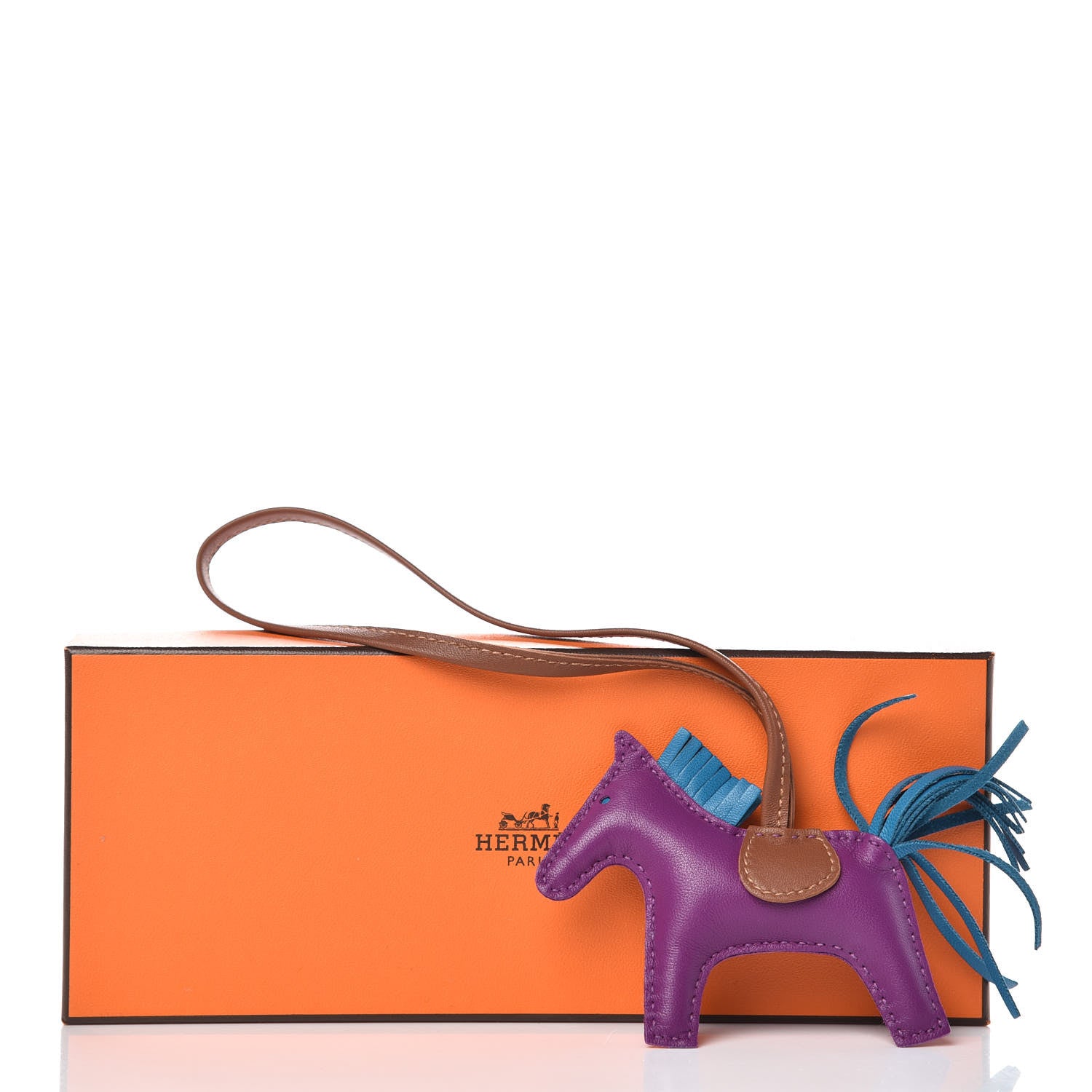 Hermes Milo Lambskin Grigri Rodeo Horse Bag Charm PM Anemone Bleu Izmir Fauve 4 of 4