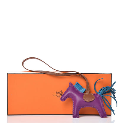 Hermes Milo Lambskin Grigri Rodeo Horse Bag Charm PM Anemone Bleu Izmir Fauve 4 of 4
