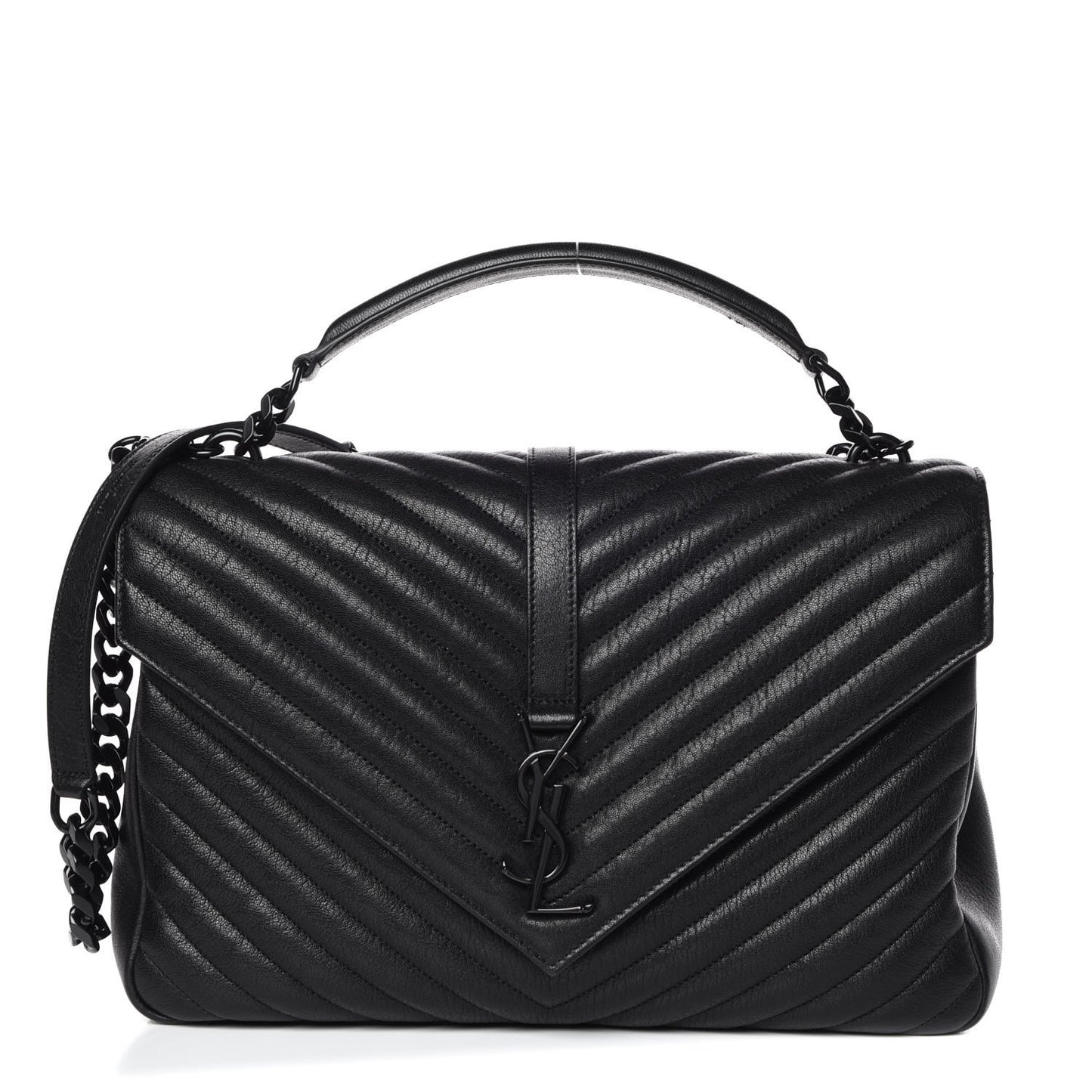 Sheepskin Matelasse Chevron Monogram Monochrome Large College Satchel Black