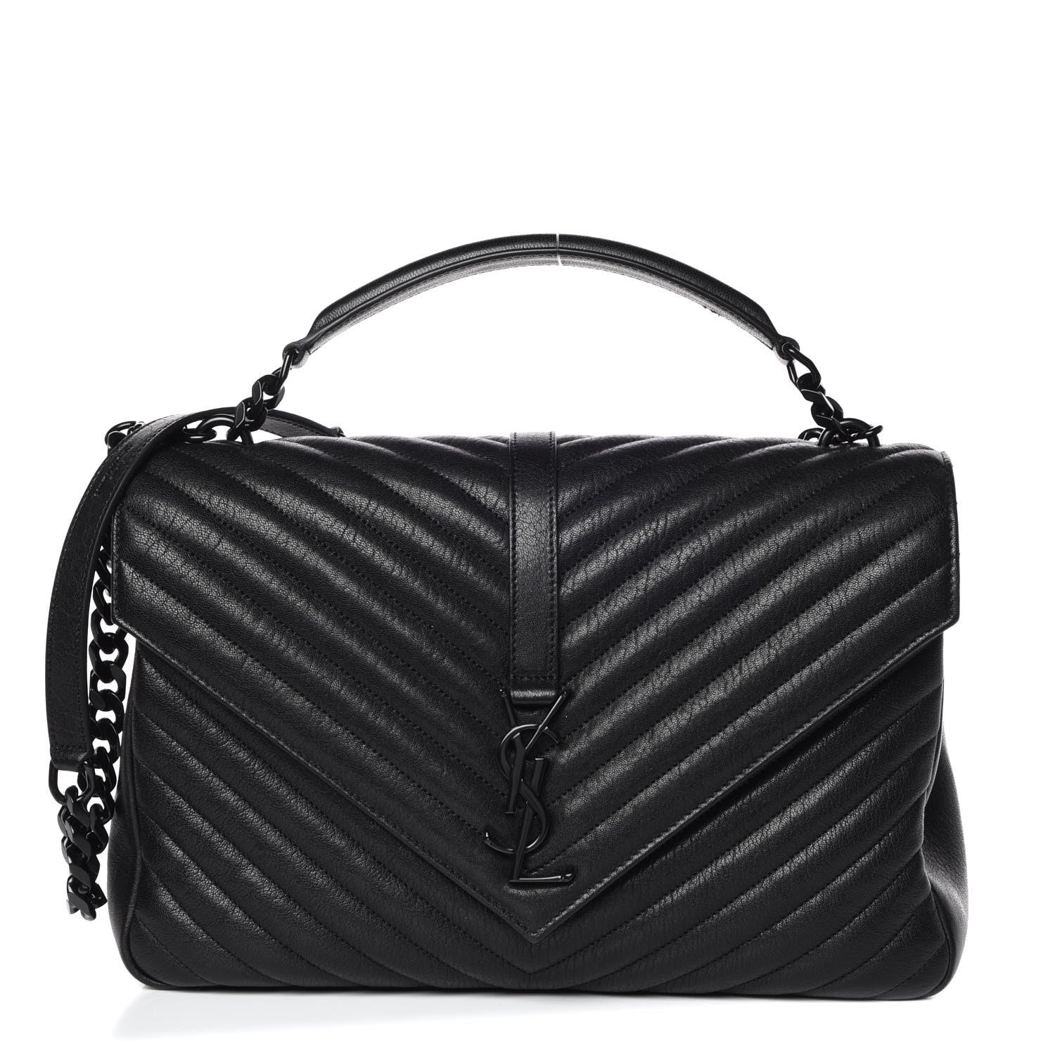 Saint Laurent Sheepskin Matelasse Chevron Monogram Monochrome Large College Satchel Black 1 of 10