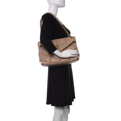 Saint Laurent Lambskin Quilted Medium Loulou Puffer Monogram Chain Satchel Dark Beige 2 of 10