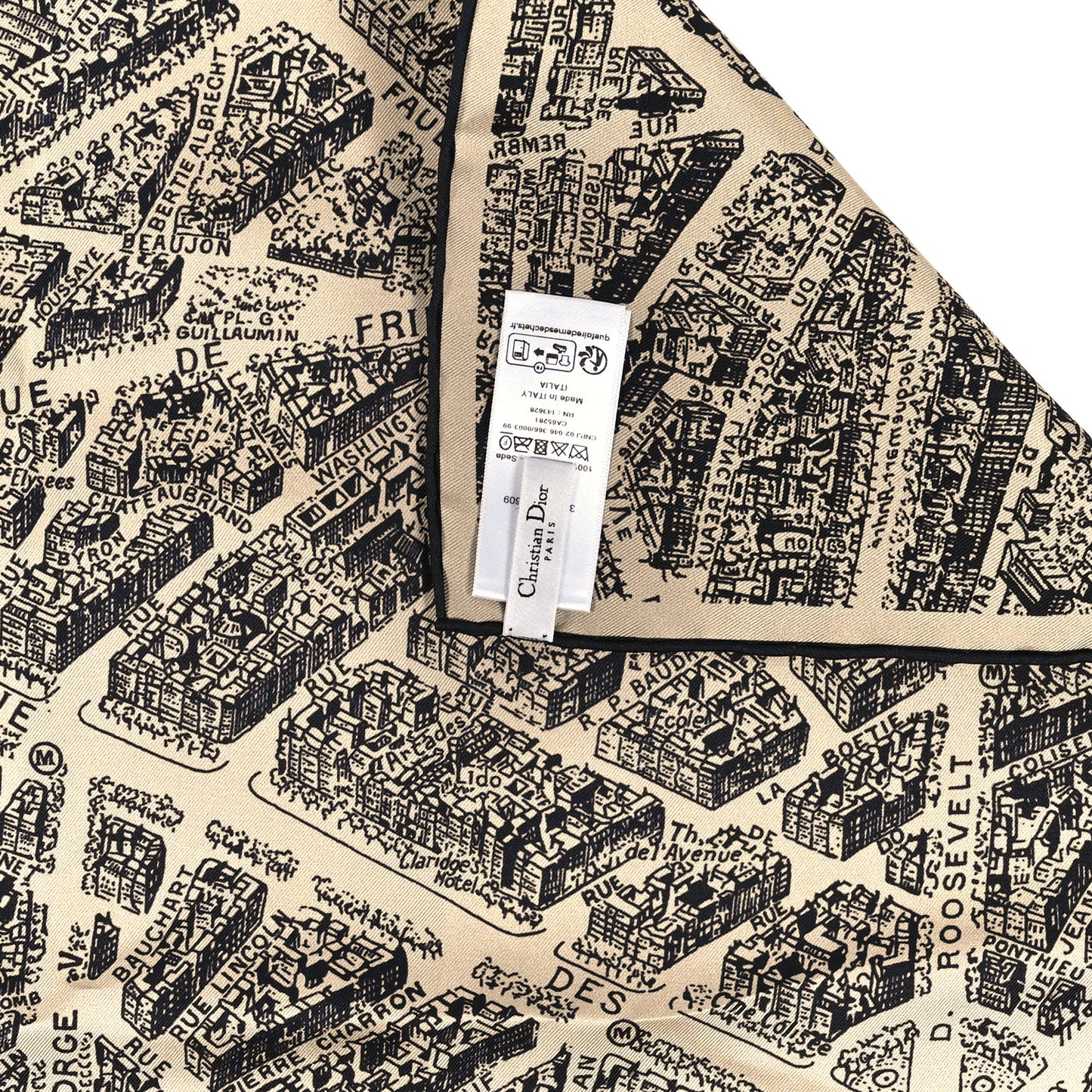 Silk Plan De Paris Print Square Scarf Beige Black