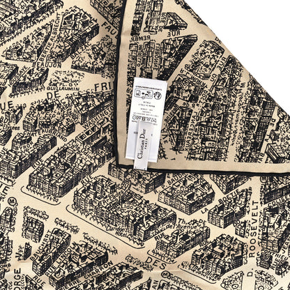 Christian Dior Silk Plan De Paris Print Square Scarf Beige Black 2 of 3