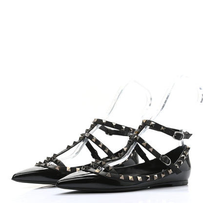 Valentino Garavani Patent Rockstud Cage Ballerina Flats 38 Black 3 of 11