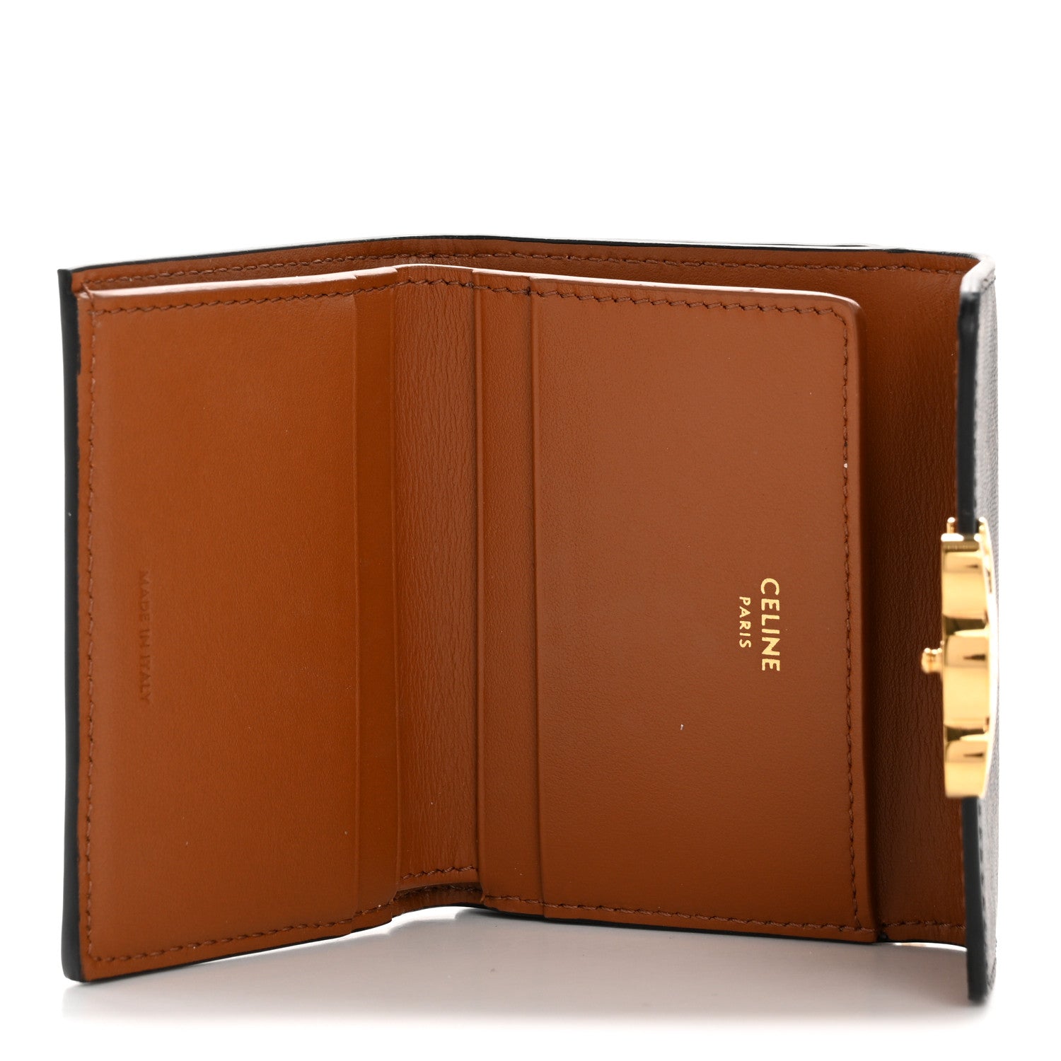 Celine Canvas Triomphe Compact Triomphe Wallet With Coin Purse Tan 6 of 11