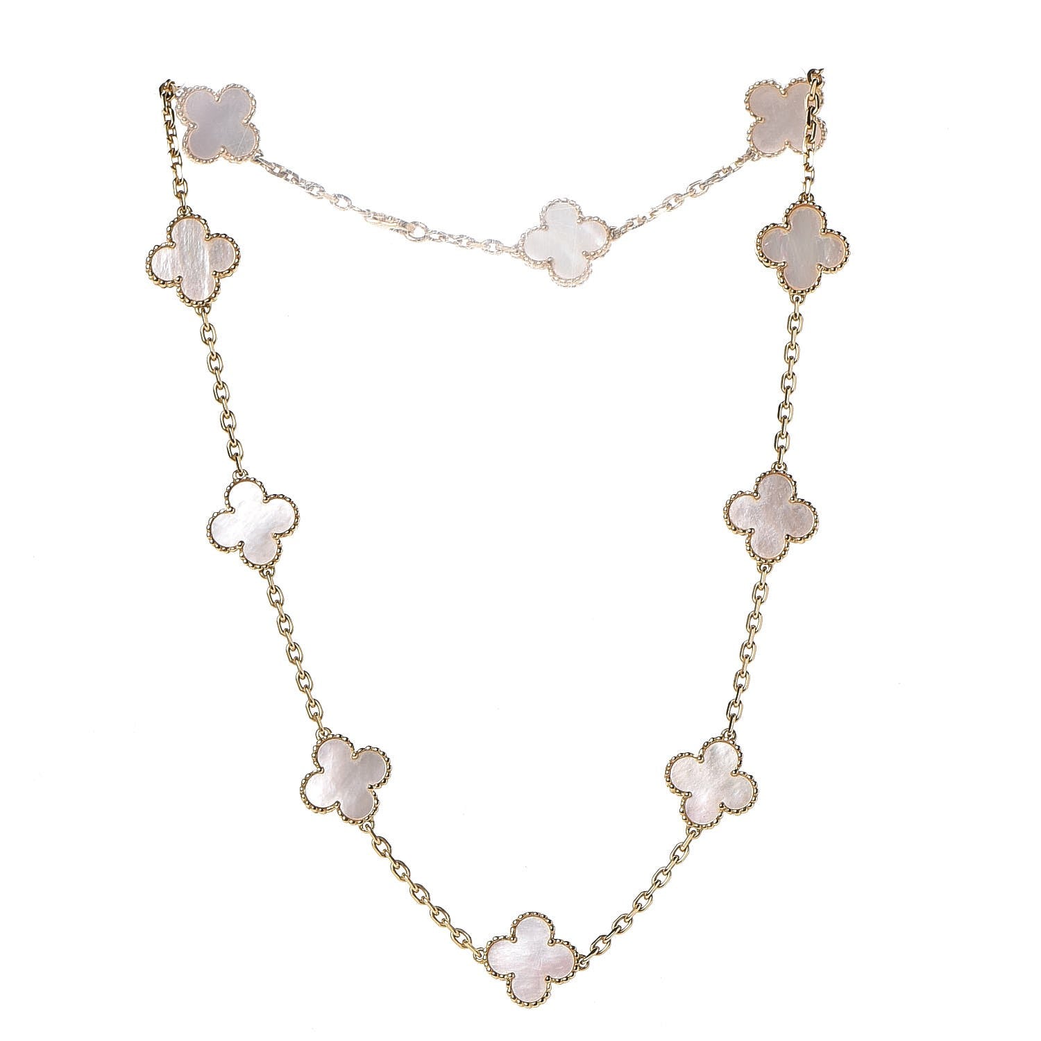 Van Cleef & Arpels 18K Yellow Gold Mother of Pearl 10 Motifs Vintage Alhambra Necklace 3 of 5