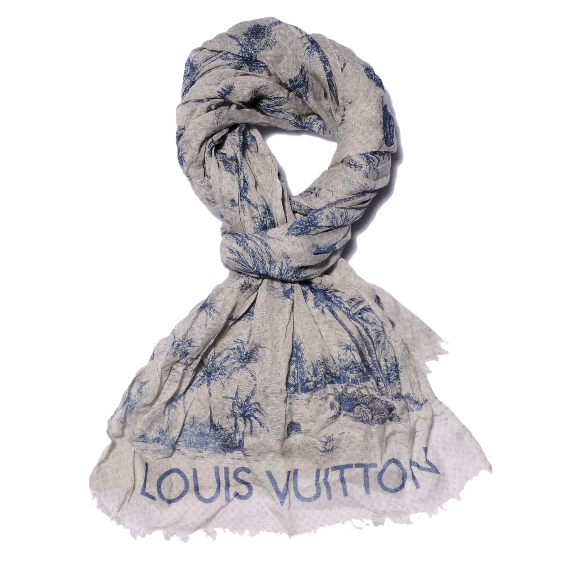 Louis Vuitton Cotton Linen Toile Etole De Louis Pareo Blue 1 of 7
