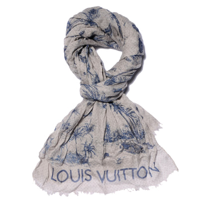 Louis Vuitton Cotton Linen Toile Etole De Louis Pareo Blue 1 of 7