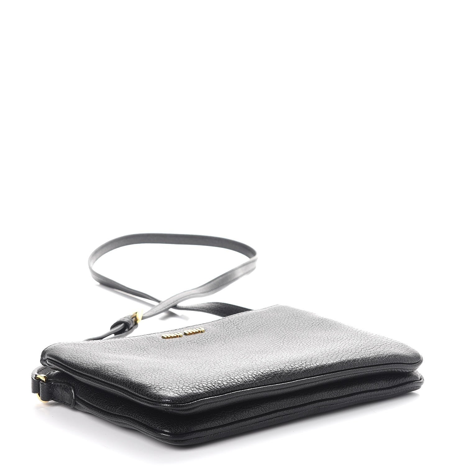 Miu Miu Goatskin Bandoliera Madras Double Zip Crossbody Bag Nero Black 4 of 9