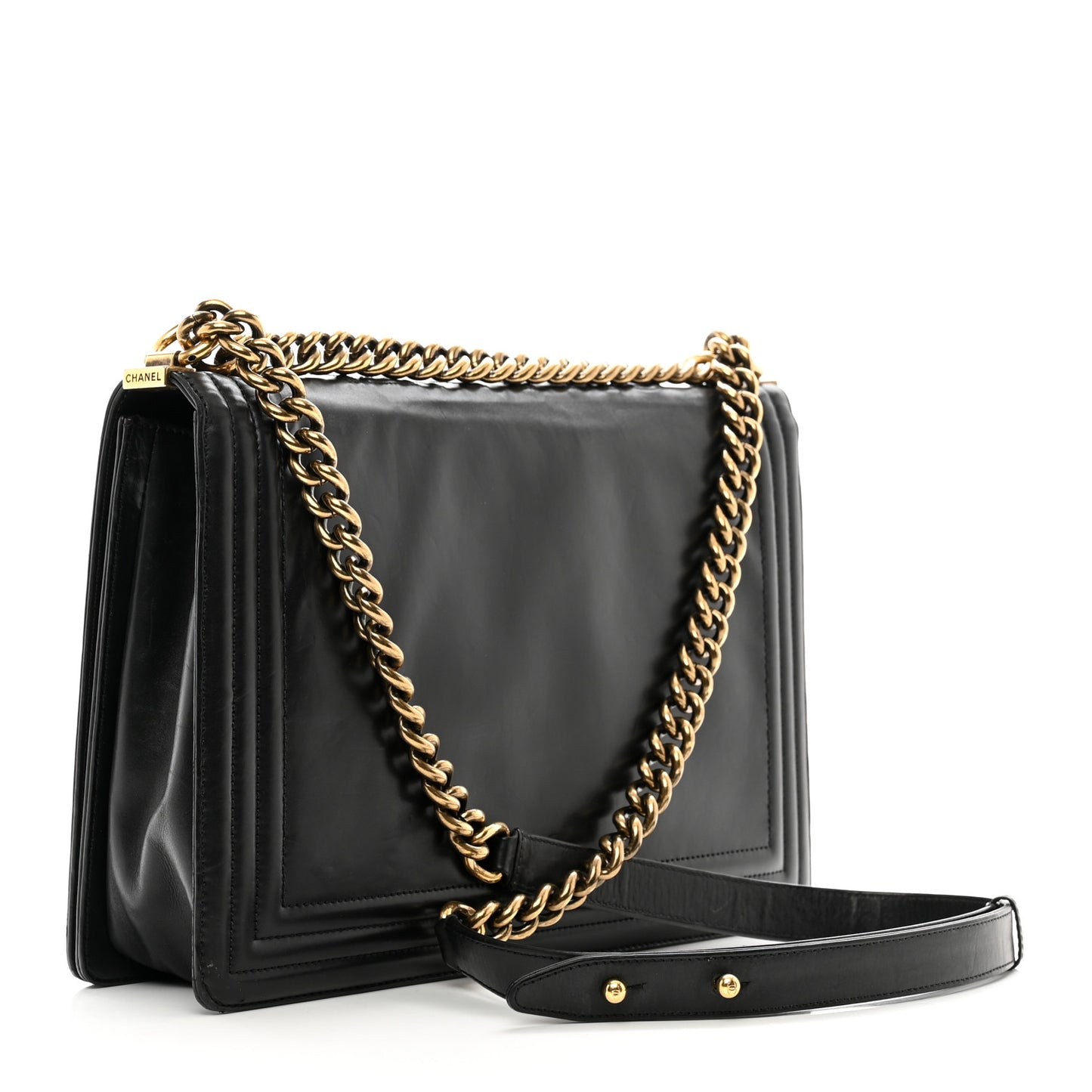 Glazed Calfskin Large Boy Flap Black