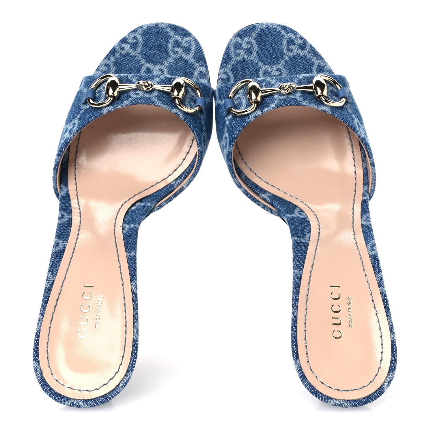 Gucci Denim GG Monogram Horsebit Slide Sandals 37 Blue 2 of 10