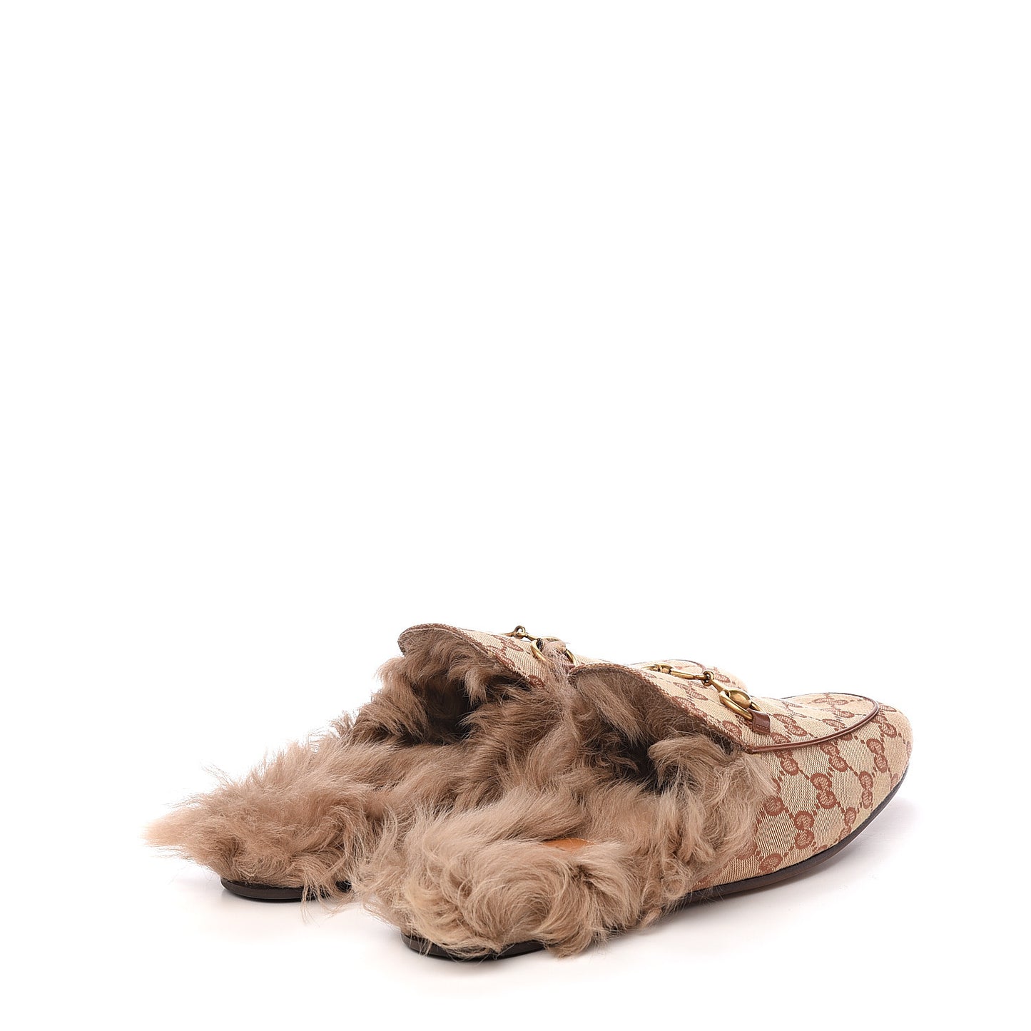 GG Monogram Fur Mens Princetown Slippers 7 Beige Ruggine Rust