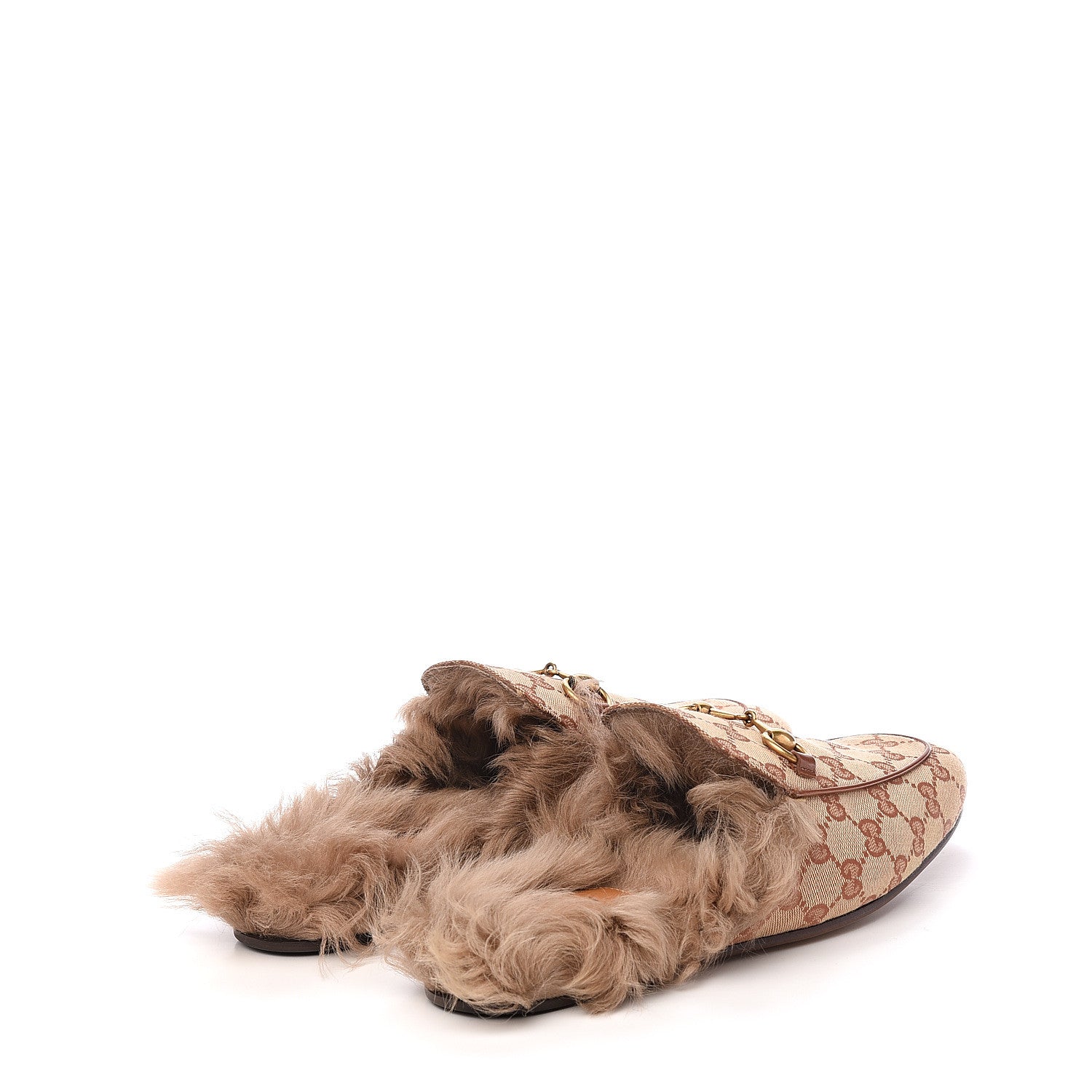 Gucci GG Monogram Fur Mens Princetown Slippers 7 Beige Ruggine Rust 4 of 10